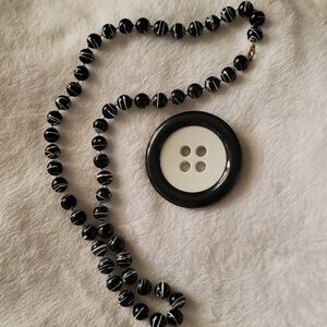 Vintage 80s 90s Black White Bead Necklace Plastic Button Brooch Pin Lot Prop